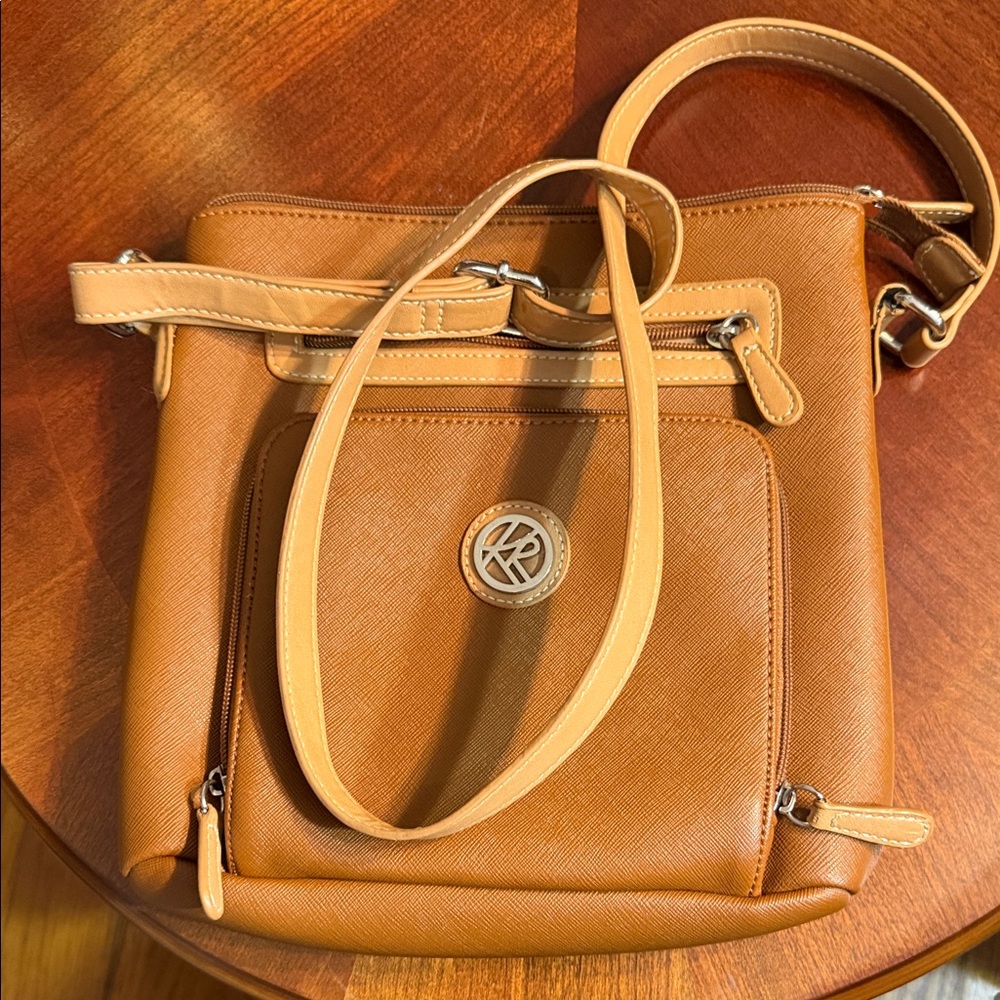 Kim Rogers Brown Crossbody Bag with Logo Accent